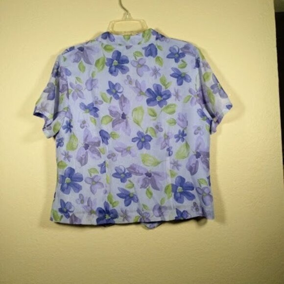 Style & Co. Collection Floral Short Sleeve Light Blue Button Up Top Size 12P - Picture 6 of 15